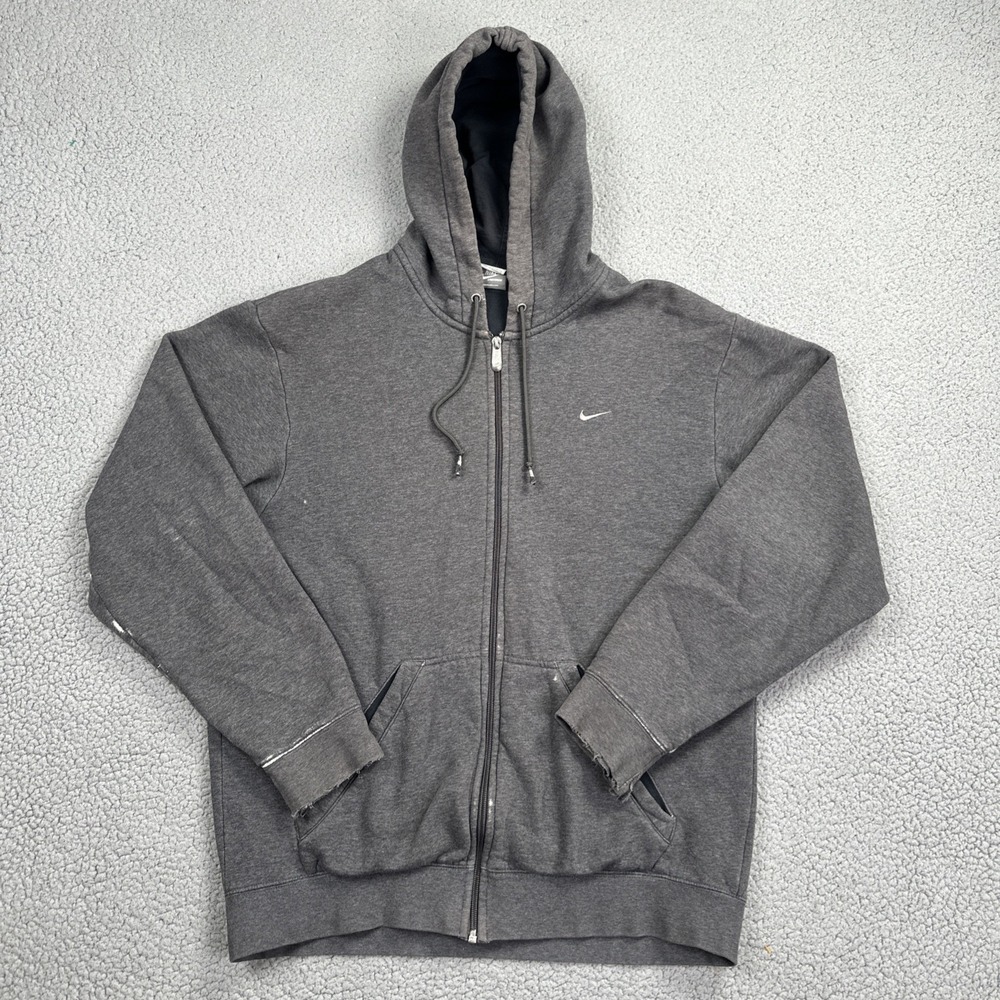 Vintage Nike Full Zip Hoodie Men Large Gray Faded Distressed Skater Y2K